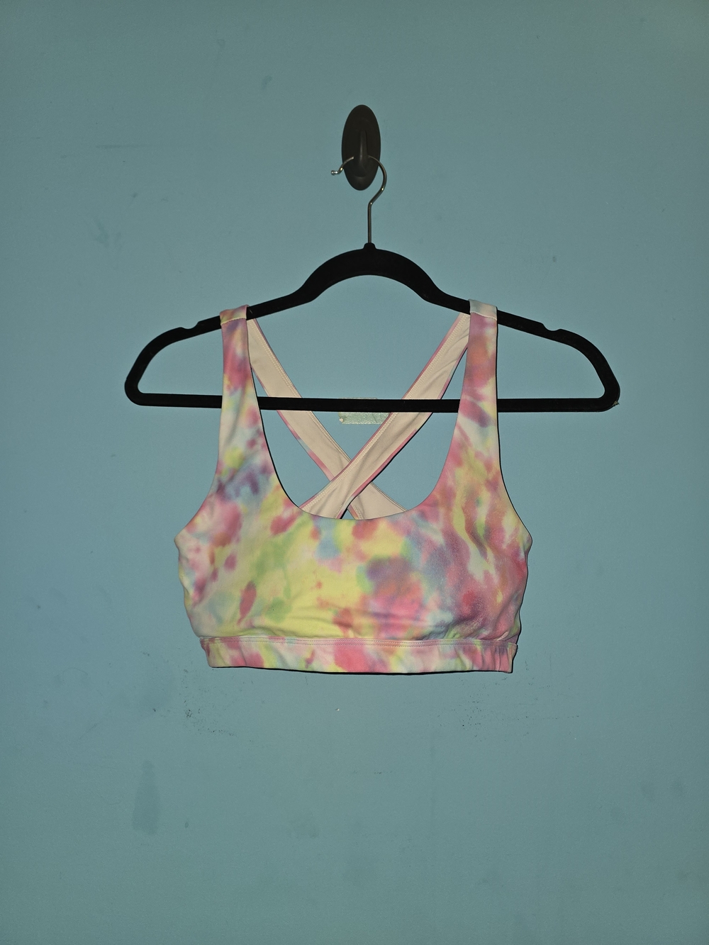 Feed Me Fight Me Pastel Tie-Dye Sports Bra — Pink, Yellow, Blue